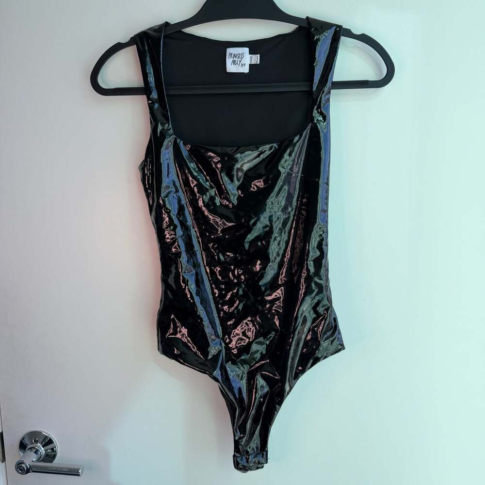 Princess Polly Black Vinyl Faux Leather Bodysuit Size US 2
